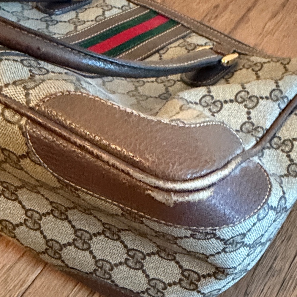 Gucci Vintage GG Supreme Canvas Boston Bag Beige Brown Ophidia Web Stripe - Picture 7 of 11